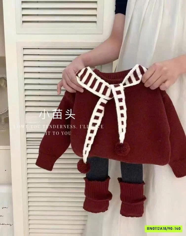 ÁO LEN ĐỎ KÈM KHĂN CHOÀNG MIX LEGGING