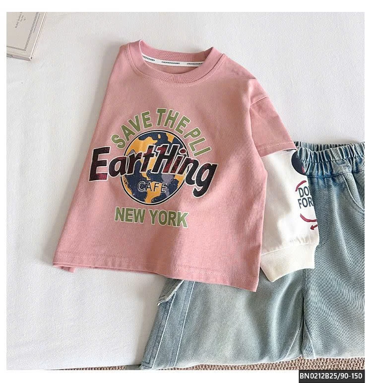 ÁO THUN TAY NỒI MÀU HỒNG IN HÌNH ĐỊA CẦU