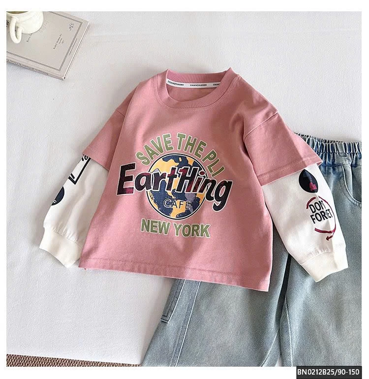 ÁO THUN TAY NỒI MÀU HỒNG IN HÌNH ĐỊA CẦU