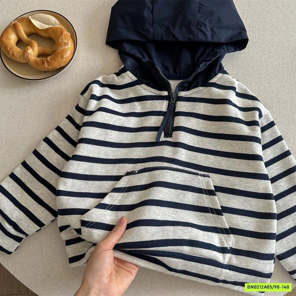 HOODIE KẺ PHỐI MÀU MŨ