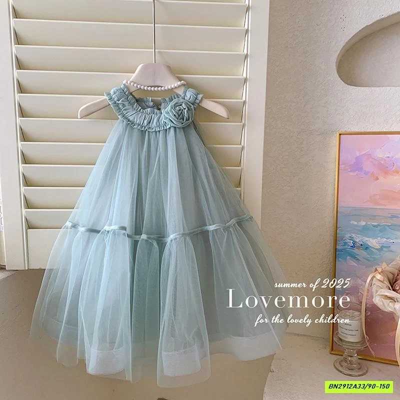 ĐẦM VOAN CỔ YẾM GẮN HOA BLUETOWN