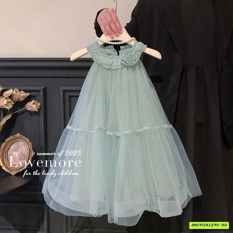 ĐẦM VOAN CỔ YẾM GẮN HOA BLUETOWN