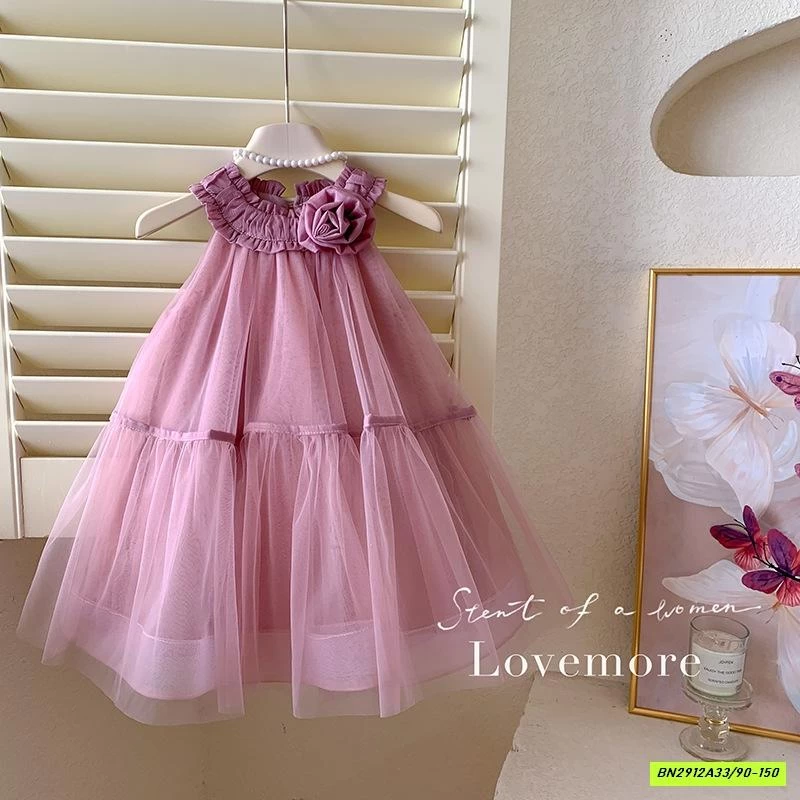 ĐẦM VOAN CỔ YẾM GẮN HOA BLUETOWN