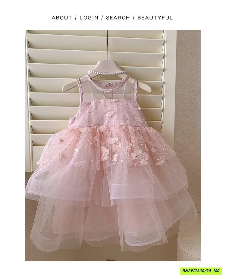 ĐẦM CÔNG CHÚA HỒNG GẮN HOA 3D BLUETOWN