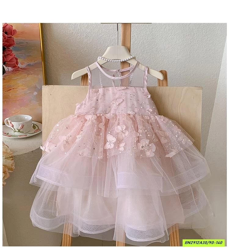 ĐẦM CÔNG CHÚA HỒNG GẮN HOA 3D BLUETOWN