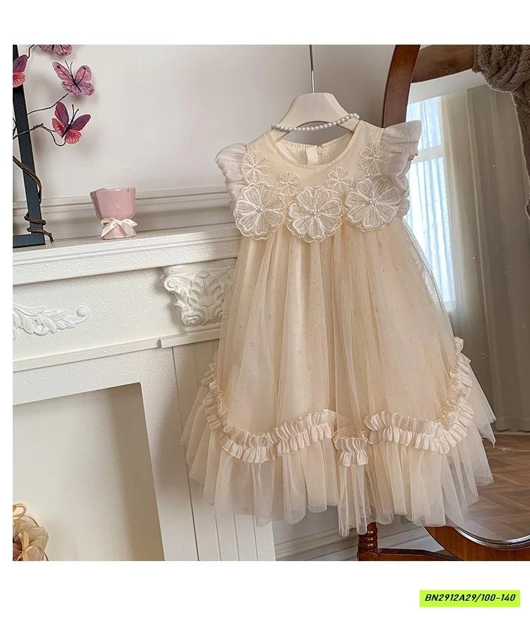 ĐẦM VOAN GẮN HOA 3D BLUETOWN