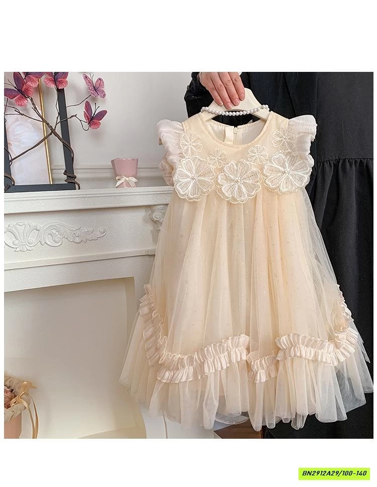 ĐẦM VOAN GẮN HOA 3D BLUETOWN