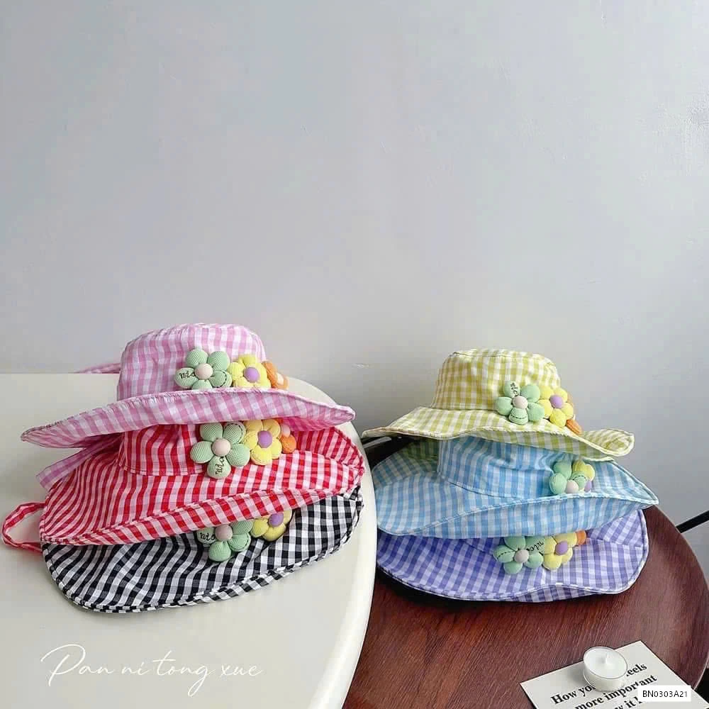 MŨ BÈO CARO GẮN HOA