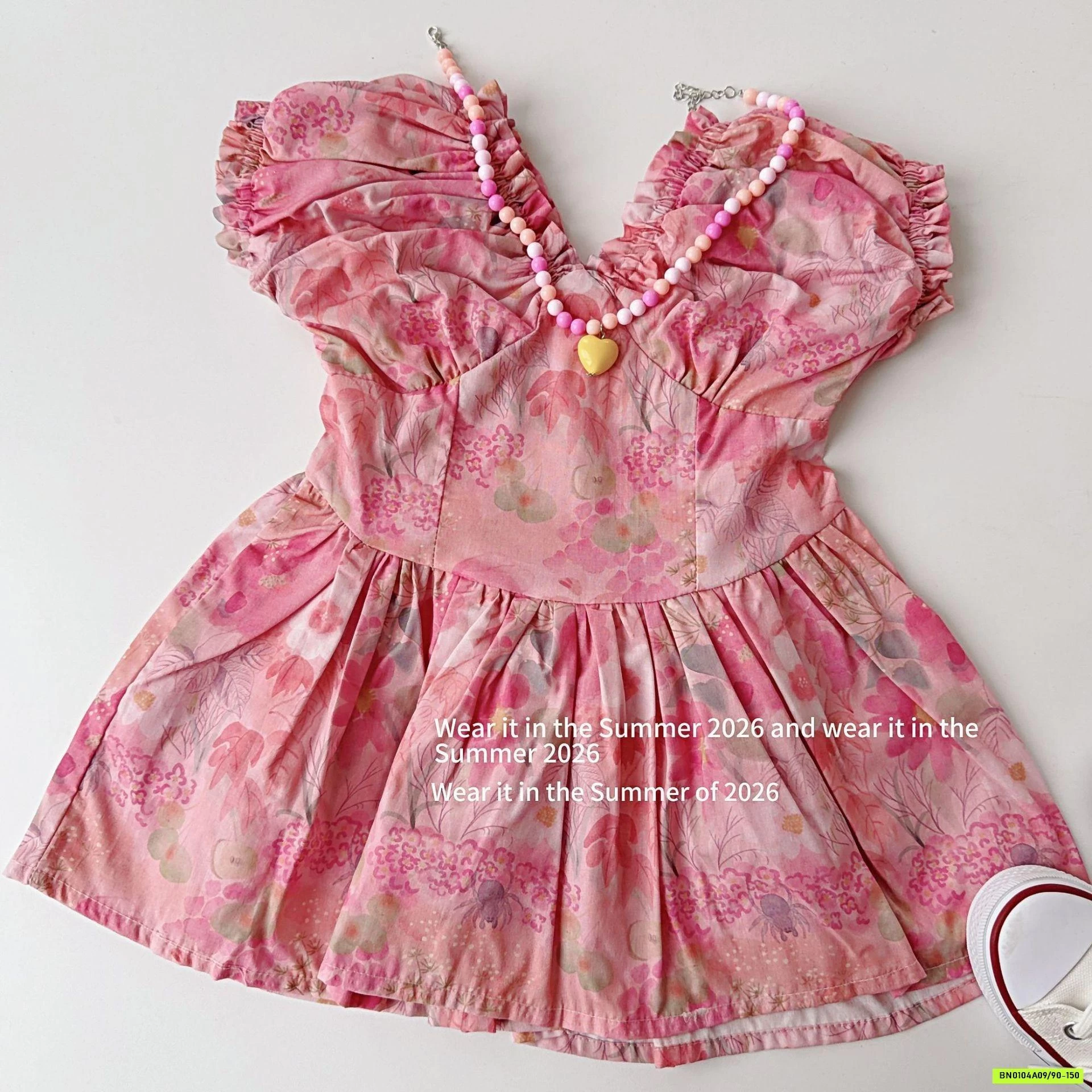 ĐẦM HOA HỒNG TAY BỒNG T&QKIDS