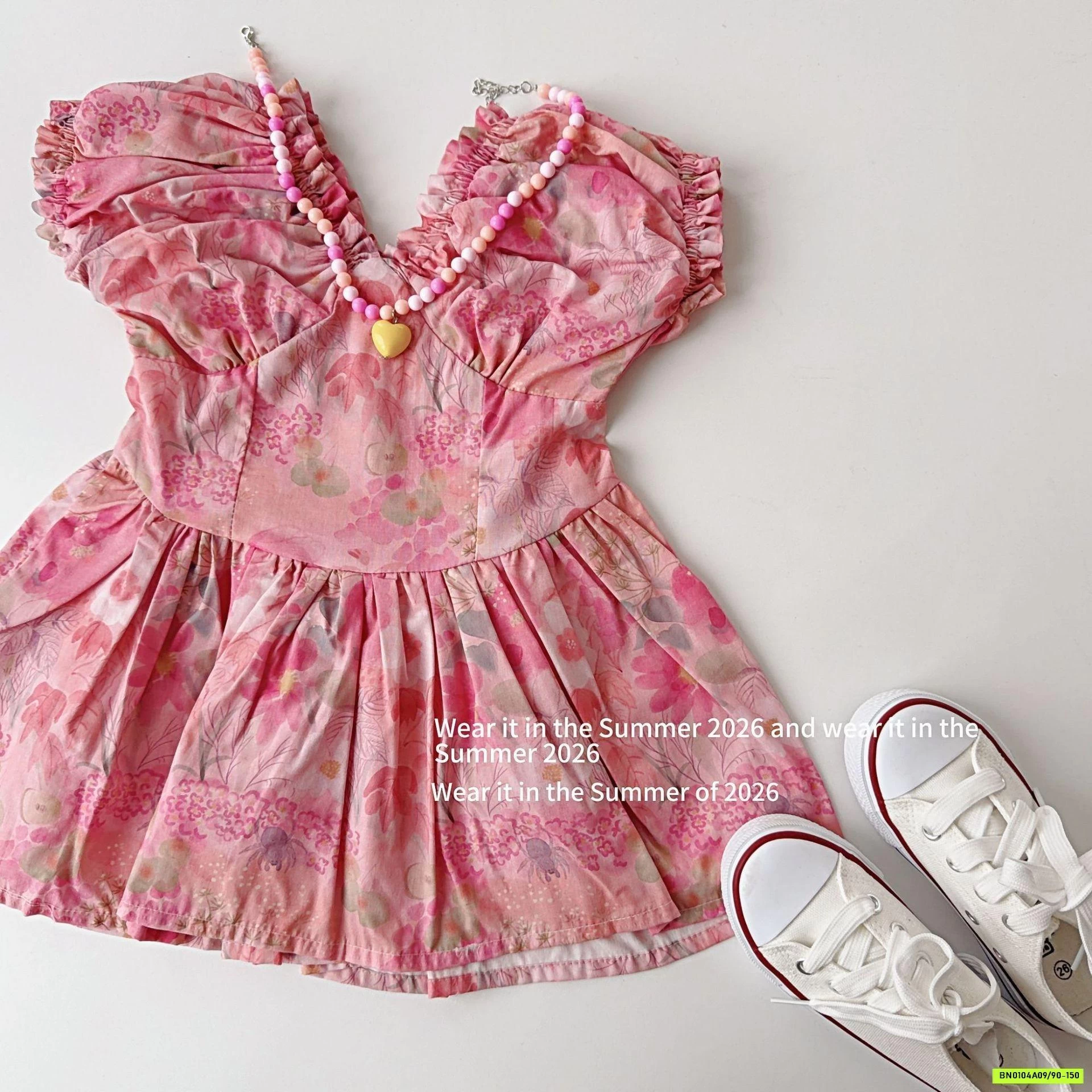 ĐẦM HOA HỒNG TAY BỒNG T&QKIDS