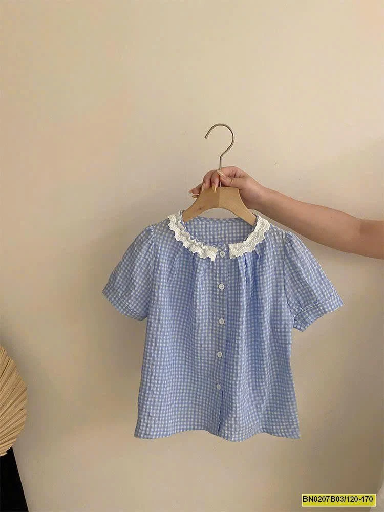 ÁO KẺ VIỀN REN PHỐI CHÂN VÁY DÁNG DÀI