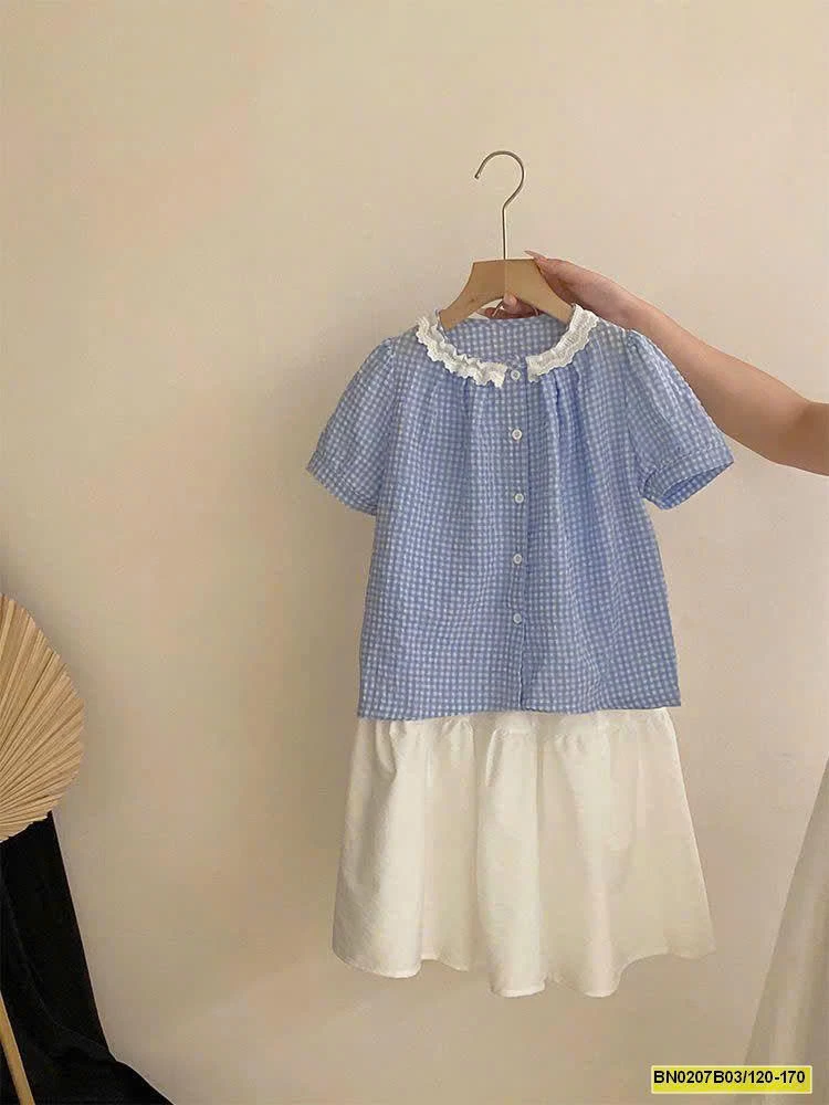 ÁO KẺ VIỀN REN PHỐI CHÂN VÁY DÁNG DÀI