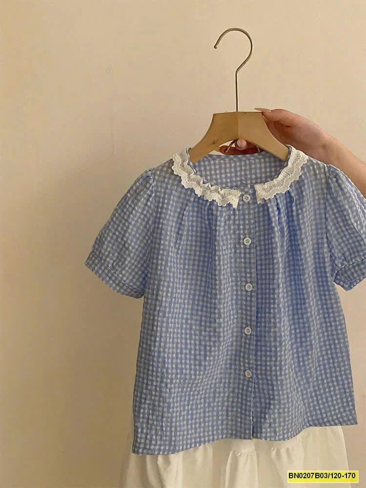 ÁO KẺ VIỀN REN PHỐI CHÂN VÁY DÁNG DÀI