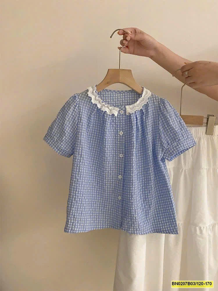 ÁO KẺ VIỀN REN PHỐI CHÂN VÁY DÁNG DÀI