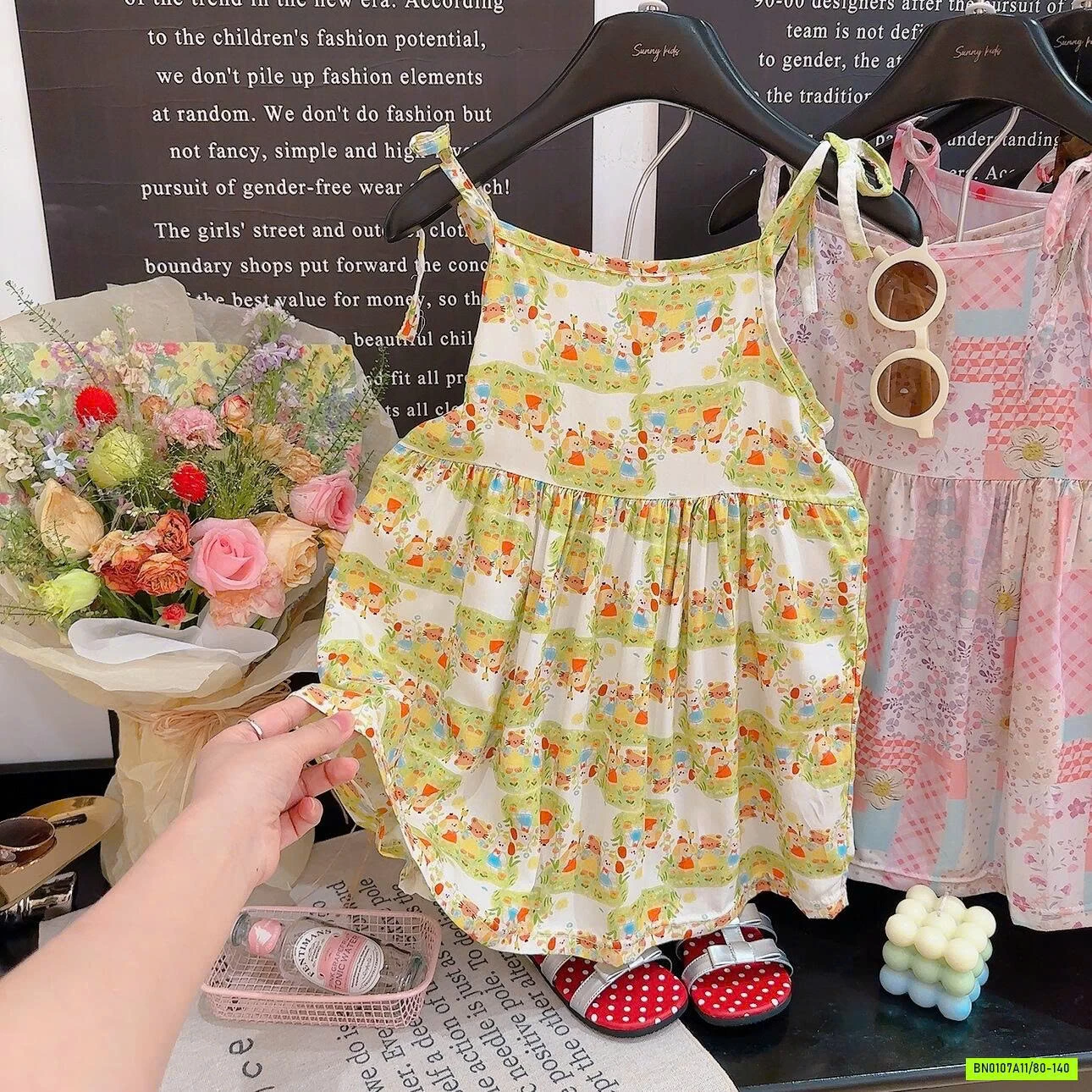 ĐẦM LANH HOA TONE HỒNG 2 DÂY XINH XẮN