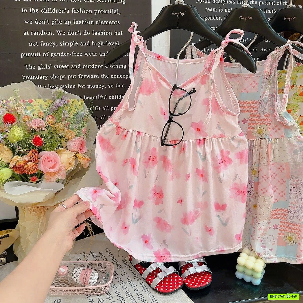 ĐẦM LANH HOA TONE HỒNG 2 DÂY XINH XẮN