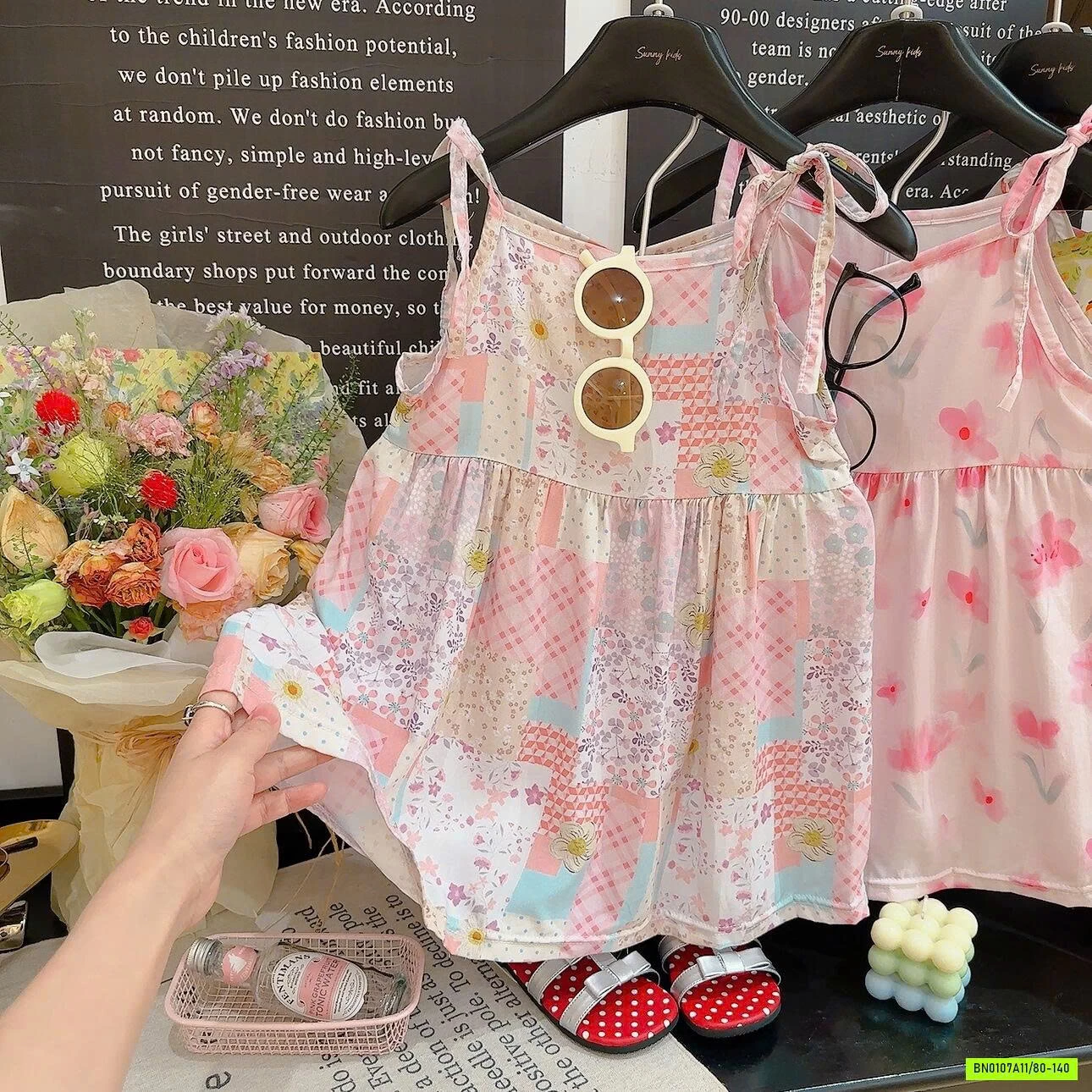 ĐẦM LANH HOA TONE HỒNG 2 DÂY XINH XẮN