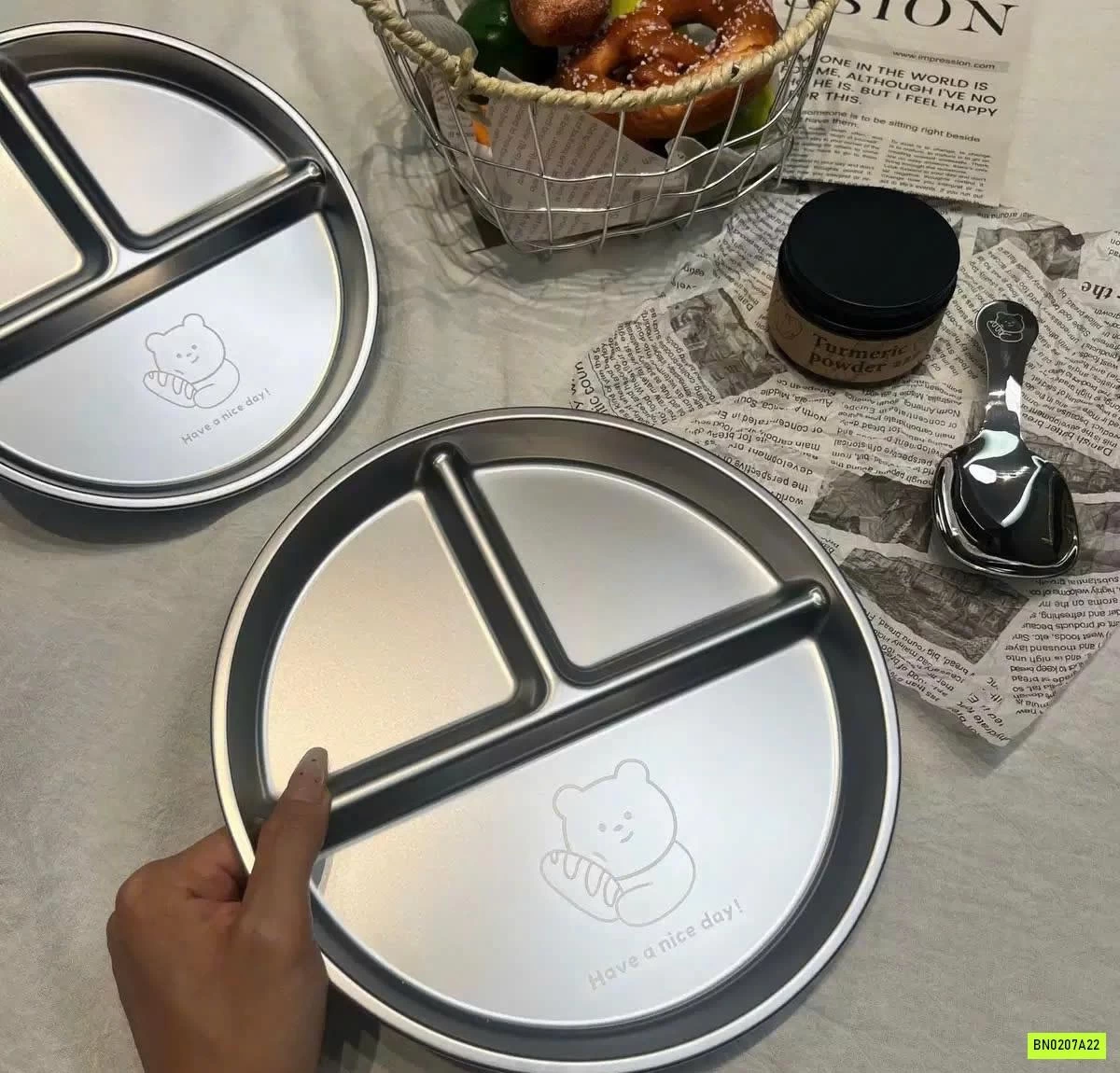KHAY ĂN INOX 304 CHIA NGĂN KÈM THÌA