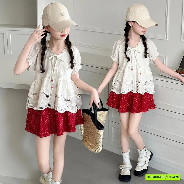 SET ÁO BABYDOLL MIX SHORT ĐỎ VIỀN BÈO