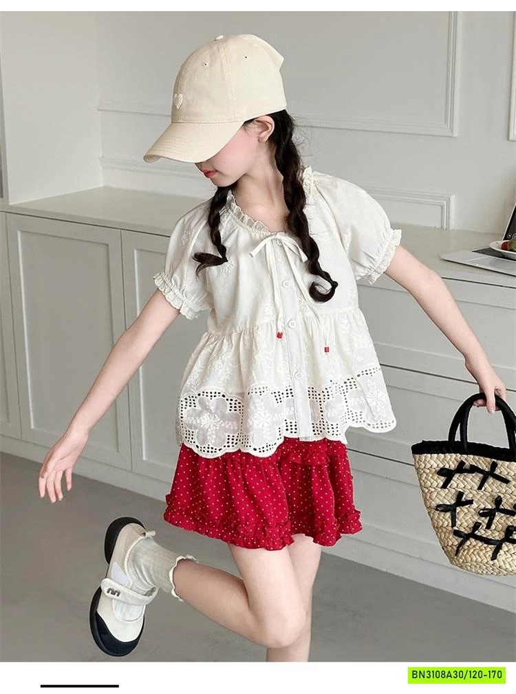 SET ÁO BABYDOLL MIX SHORT ĐỎ VIỀN BÈO