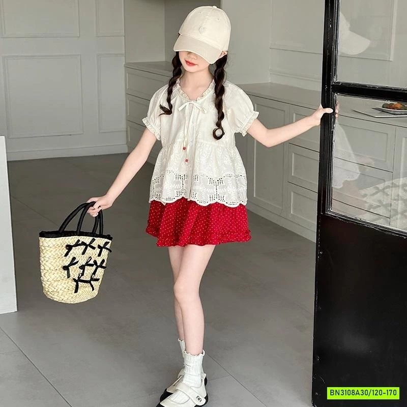 SET ÁO BABYDOLL MIX SHORT ĐỎ VIỀN BÈO