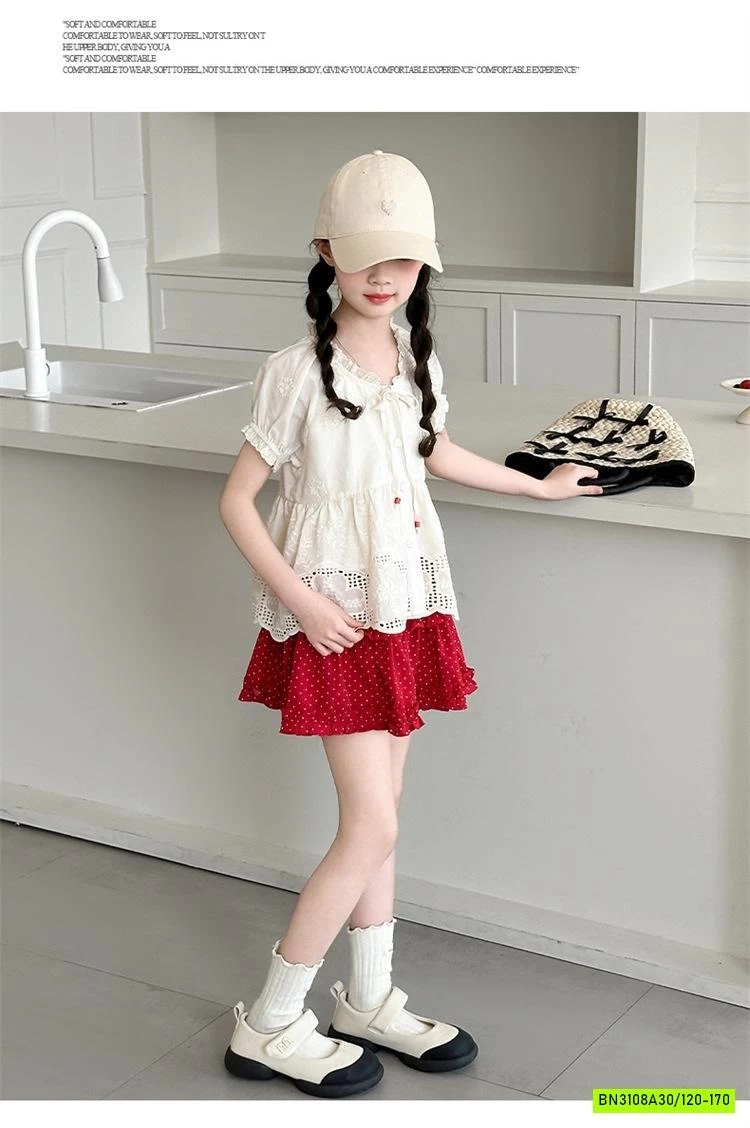 SET ÁO BABYDOLL MIX SHORT ĐỎ VIỀN BÈO