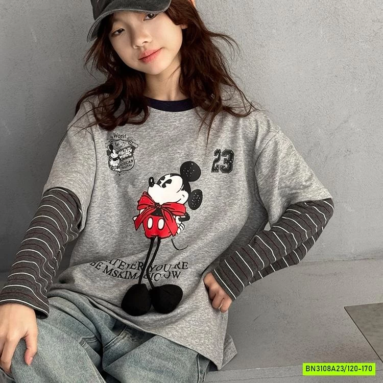 ÁO MICKEY GIẢ 2 LỚP TAY KẺ