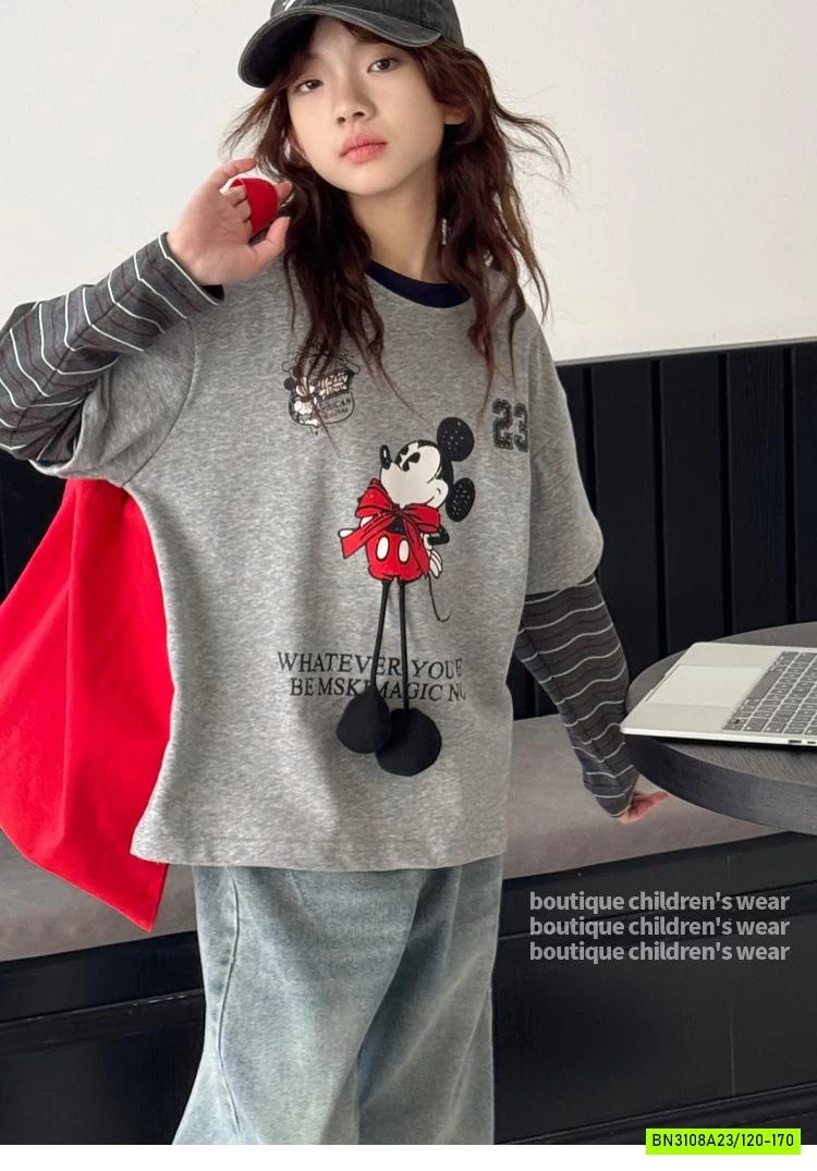 ÁO MICKEY GIẢ 2 LỚP TAY KẺ