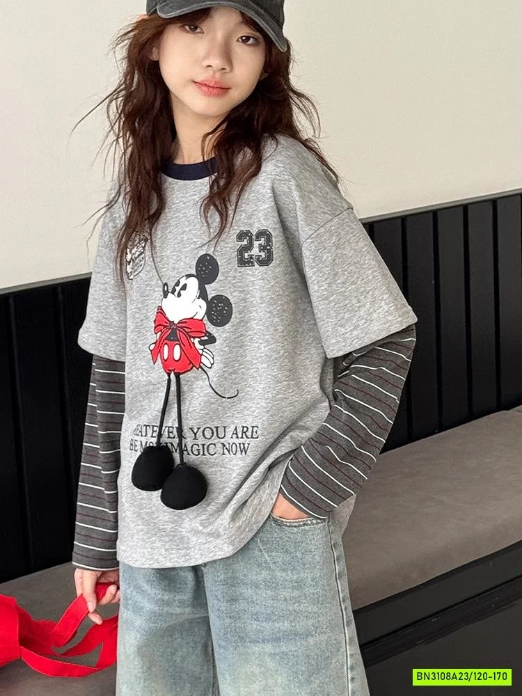 ÁO MICKEY GIẢ 2 LỚP TAY KẺ