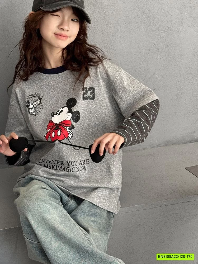 ÁO MICKEY GIẢ 2 LỚP TAY KẺ
