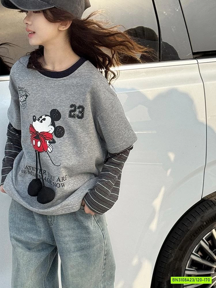 ÁO MICKEY GIẢ 2 LỚP TAY KẺ