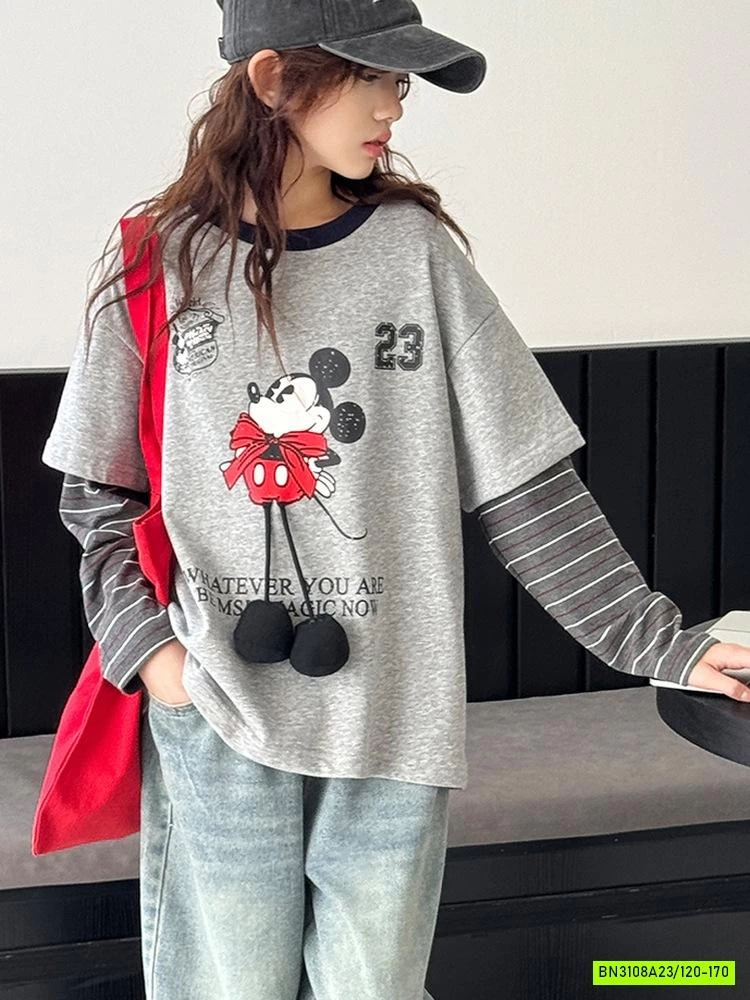 ÁO MICKEY GIẢ 2 LỚP TAY KẺ