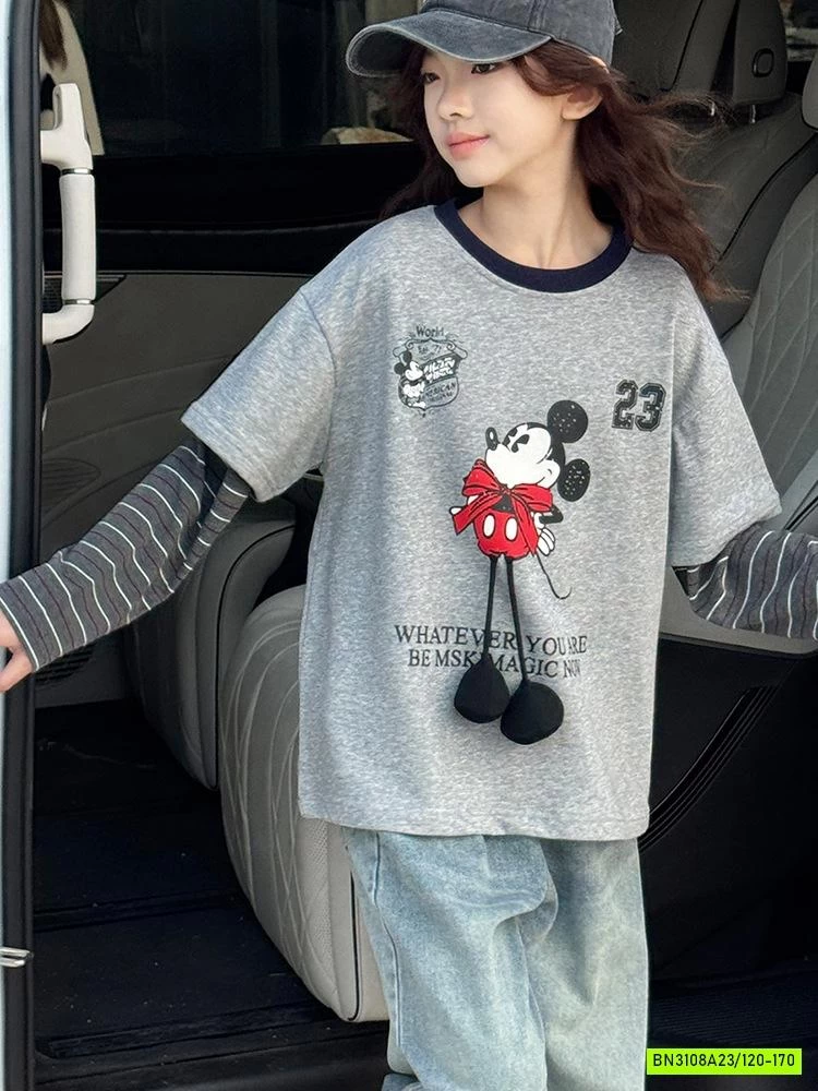 ÁO MICKEY GIẢ 2 LỚP TAY KẺ