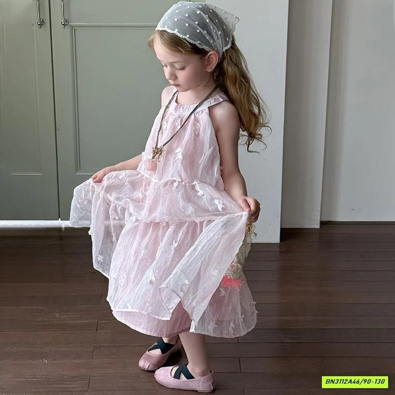 ĐẦM VOAN CỔ YẾM HỒNG GẮN BƯỚM AMUHOU