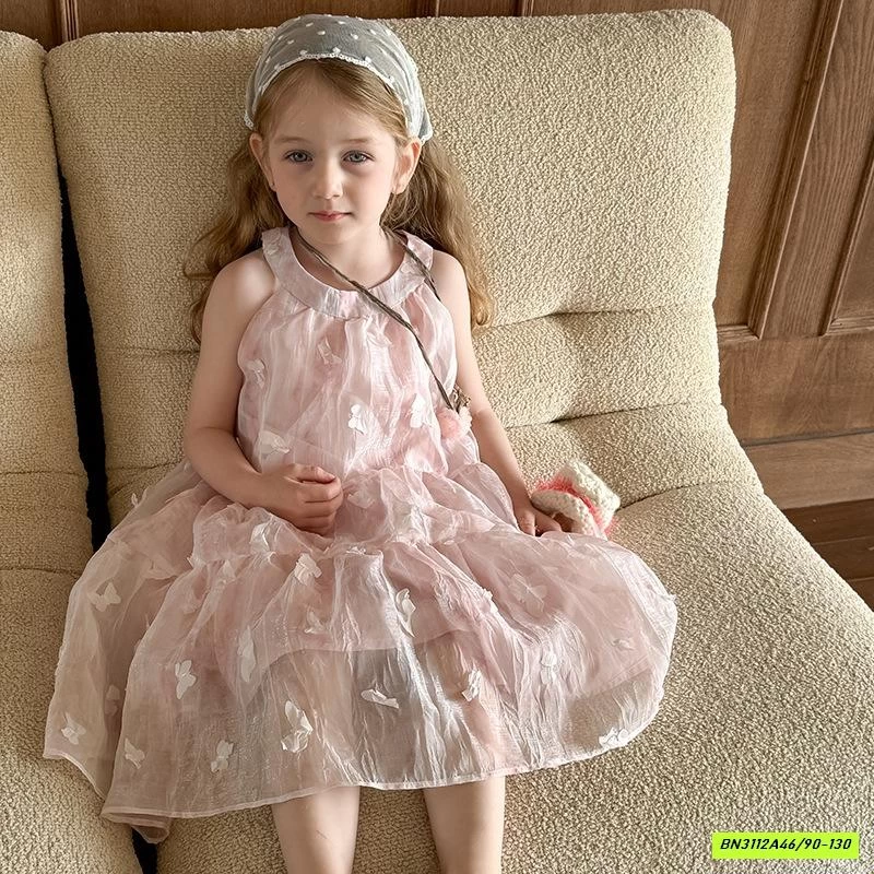 ĐẦM VOAN CỔ YẾM HỒNG GẮN BƯỚM AMUHOU