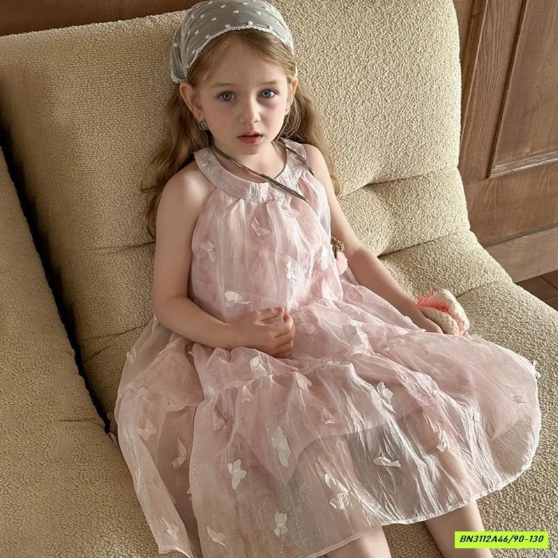 ĐẦM VOAN CỔ YẾM HỒNG GẮN BƯỚM AMUHOU