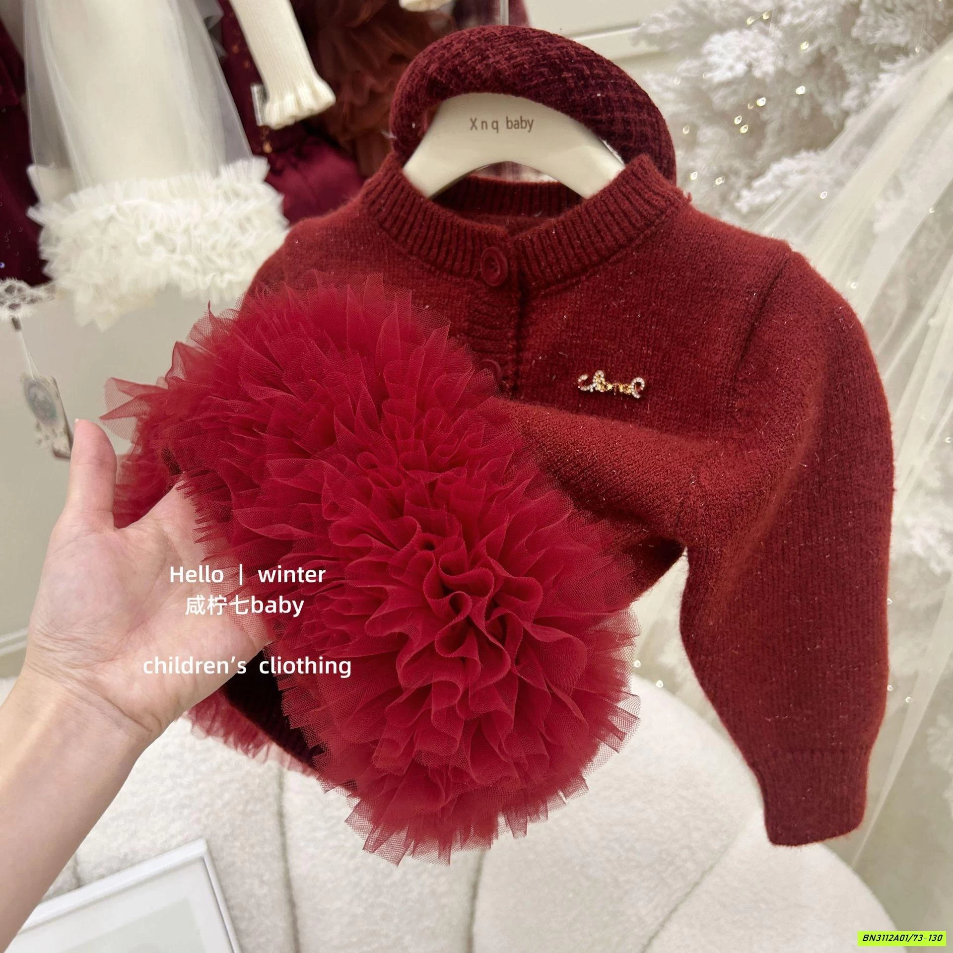 SÉT VÁY LEN ĐỎ PHỐI VOAN TBABY