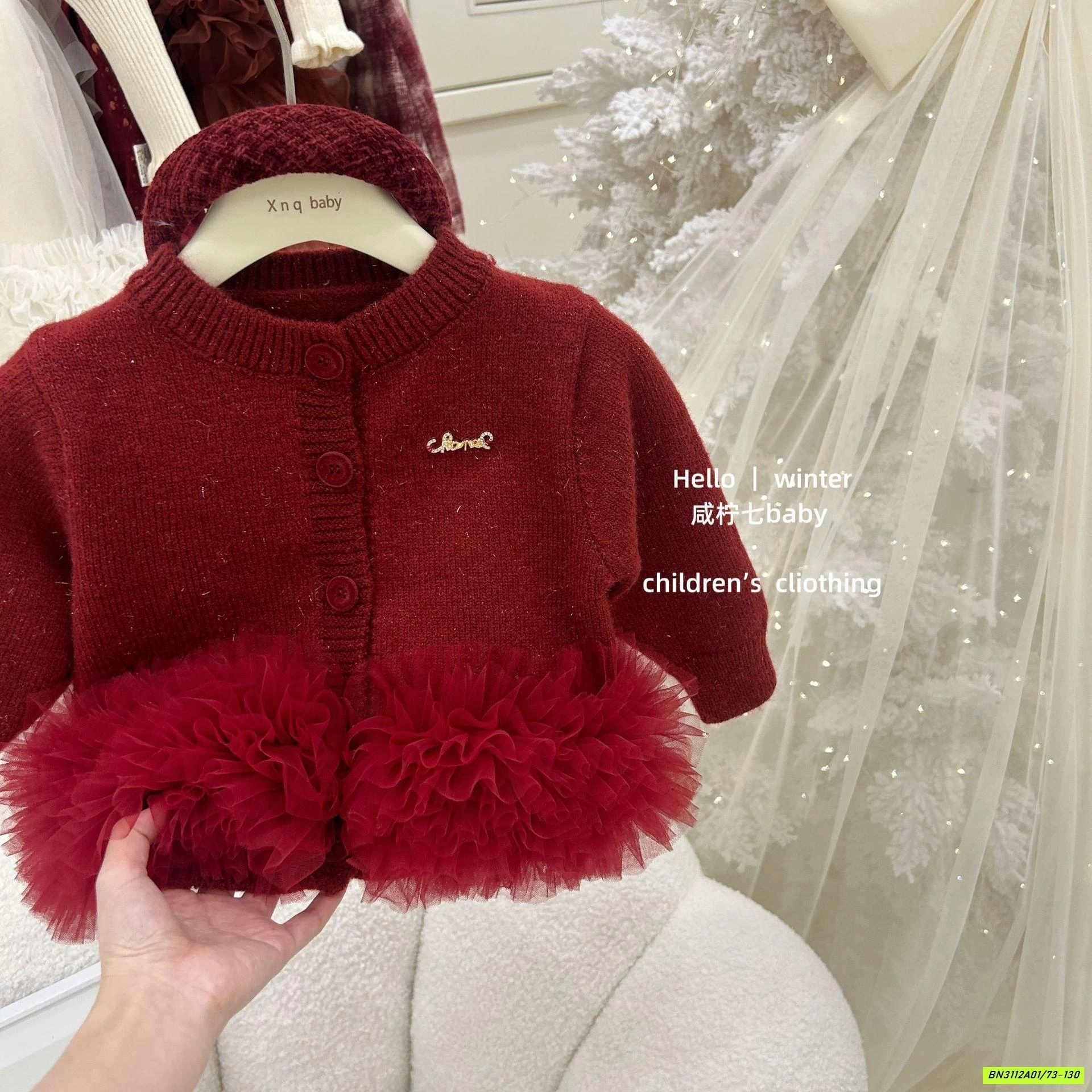 SÉT VÁY LEN ĐỎ PHỐI VOAN TBABY