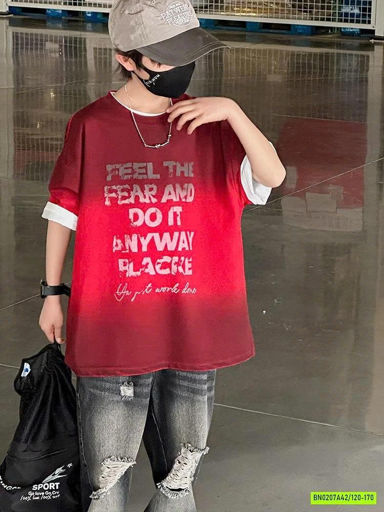 ÁO THUN ĐỎ LOANG IN CHỮ