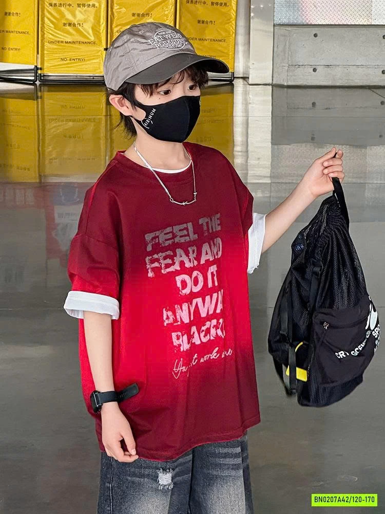 ÁO THUN ĐỎ LOANG IN CHỮ