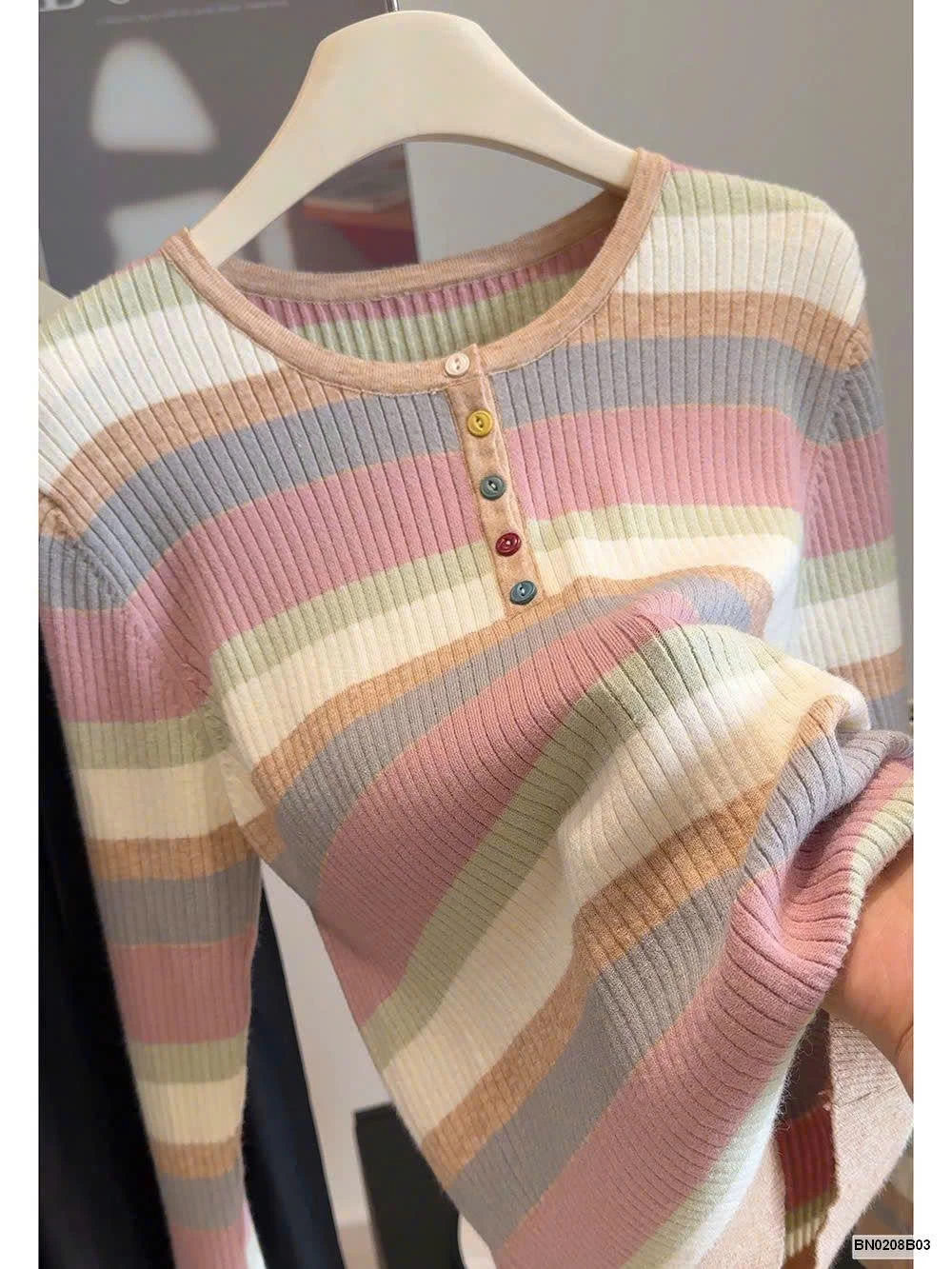 ÁO LEN KẺ SẮC MÀU CÚC NGỰC ANNA