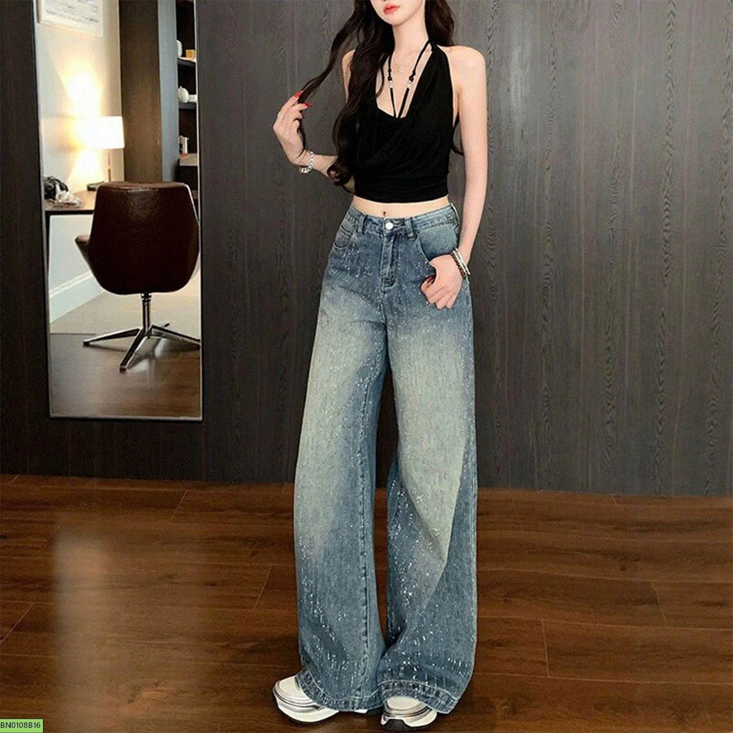 QUẦN JEAN ỐNG RỘNG ĐÍNH ĐÁ