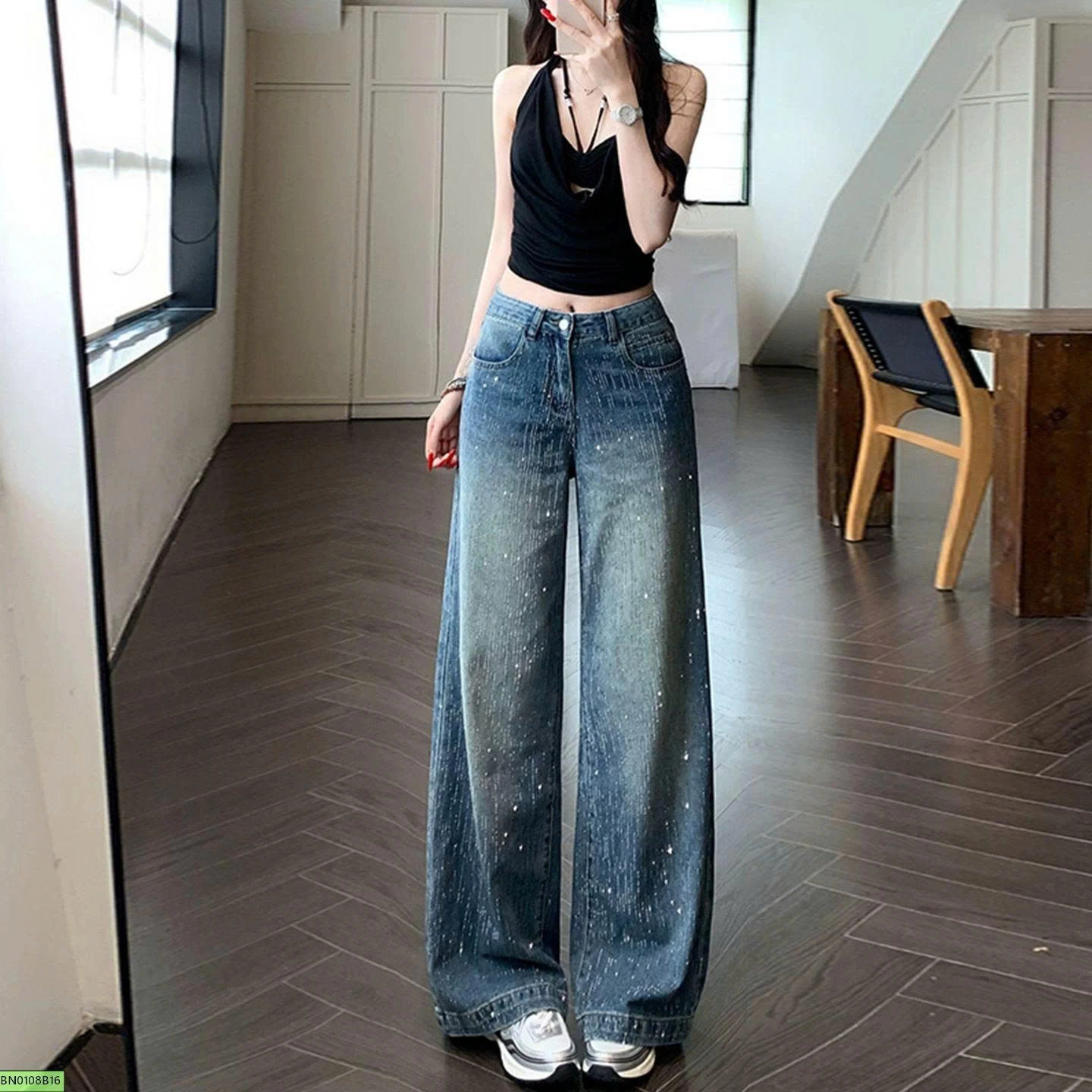 QUẦN JEAN ỐNG RỘNG ĐÍNH ĐÁ