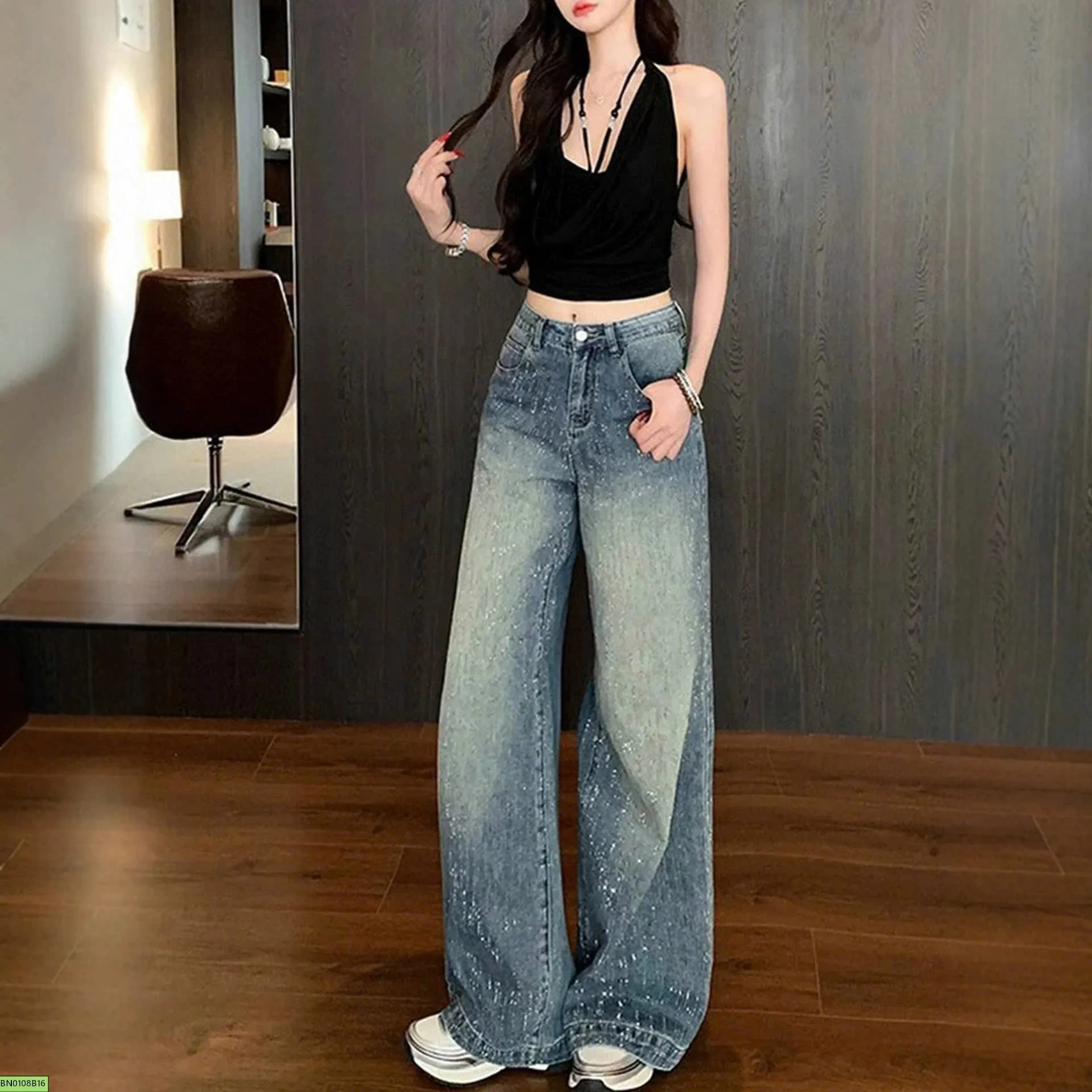 QUẦN JEAN ỐNG RỘNG ĐÍNH ĐÁ