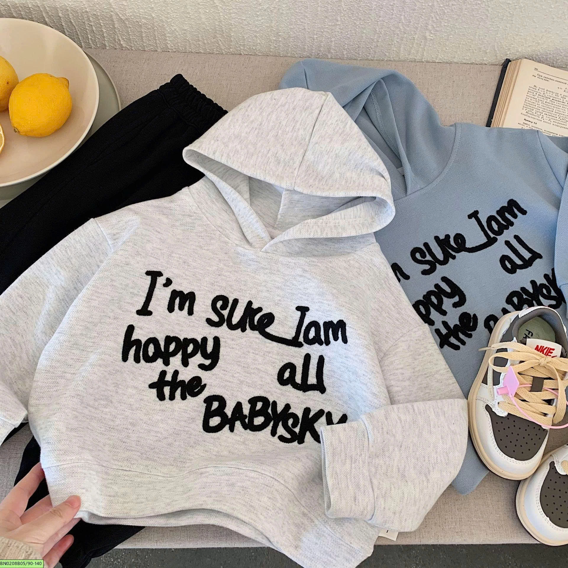 ÁO NỈ HOODIE THÊU CHỮ CHO BÉ