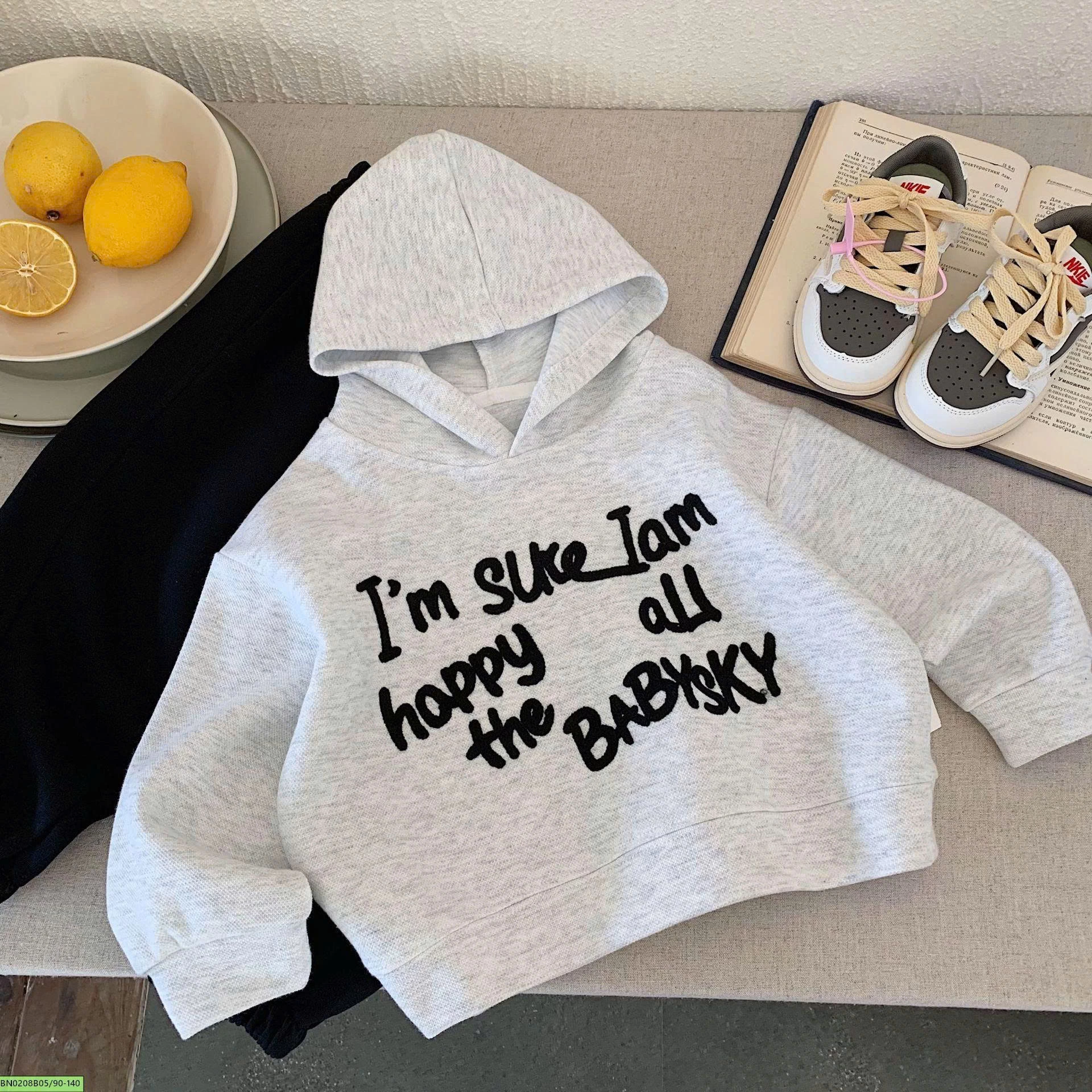 ÁO NỈ HOODIE THÊU CHỮ CHO BÉ