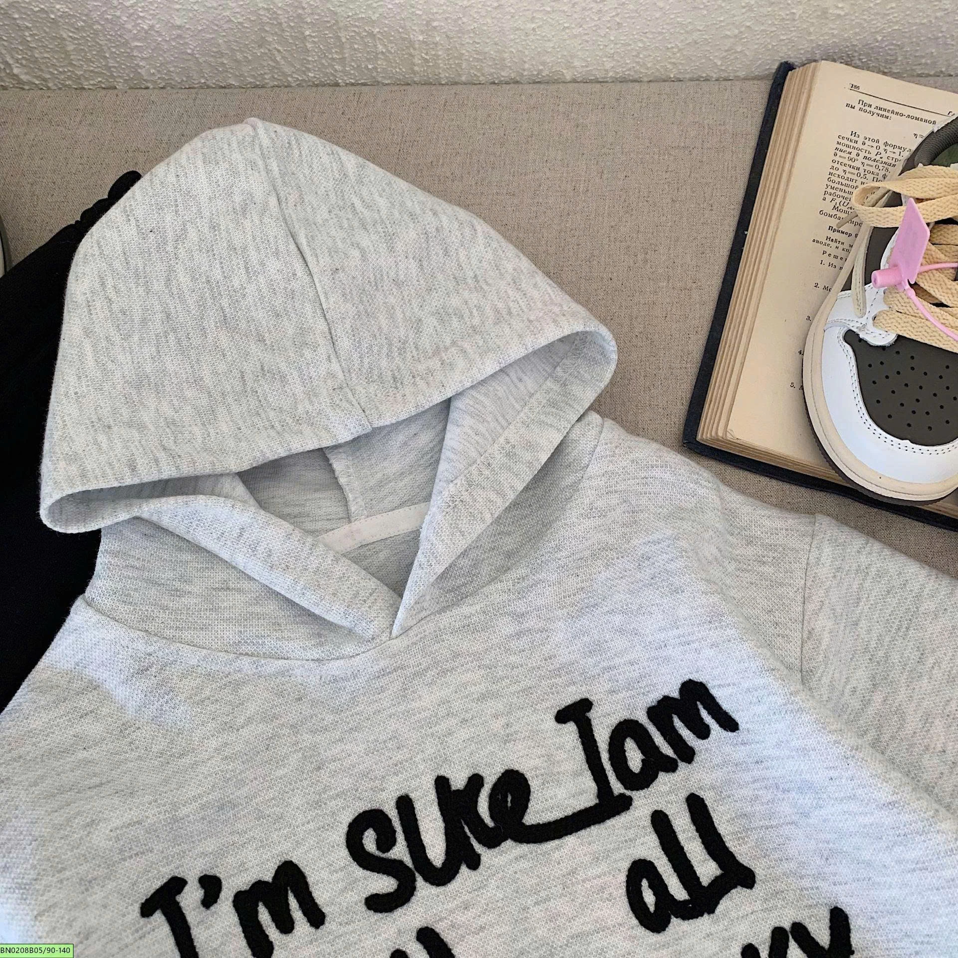 ÁO NỈ HOODIE THÊU CHỮ CHO BÉ
