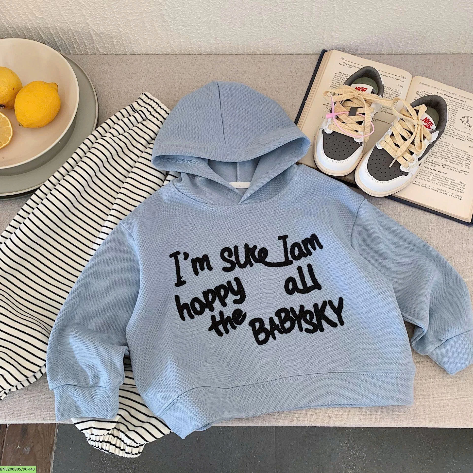 ÁO NỈ HOODIE THÊU CHỮ CHO BÉ