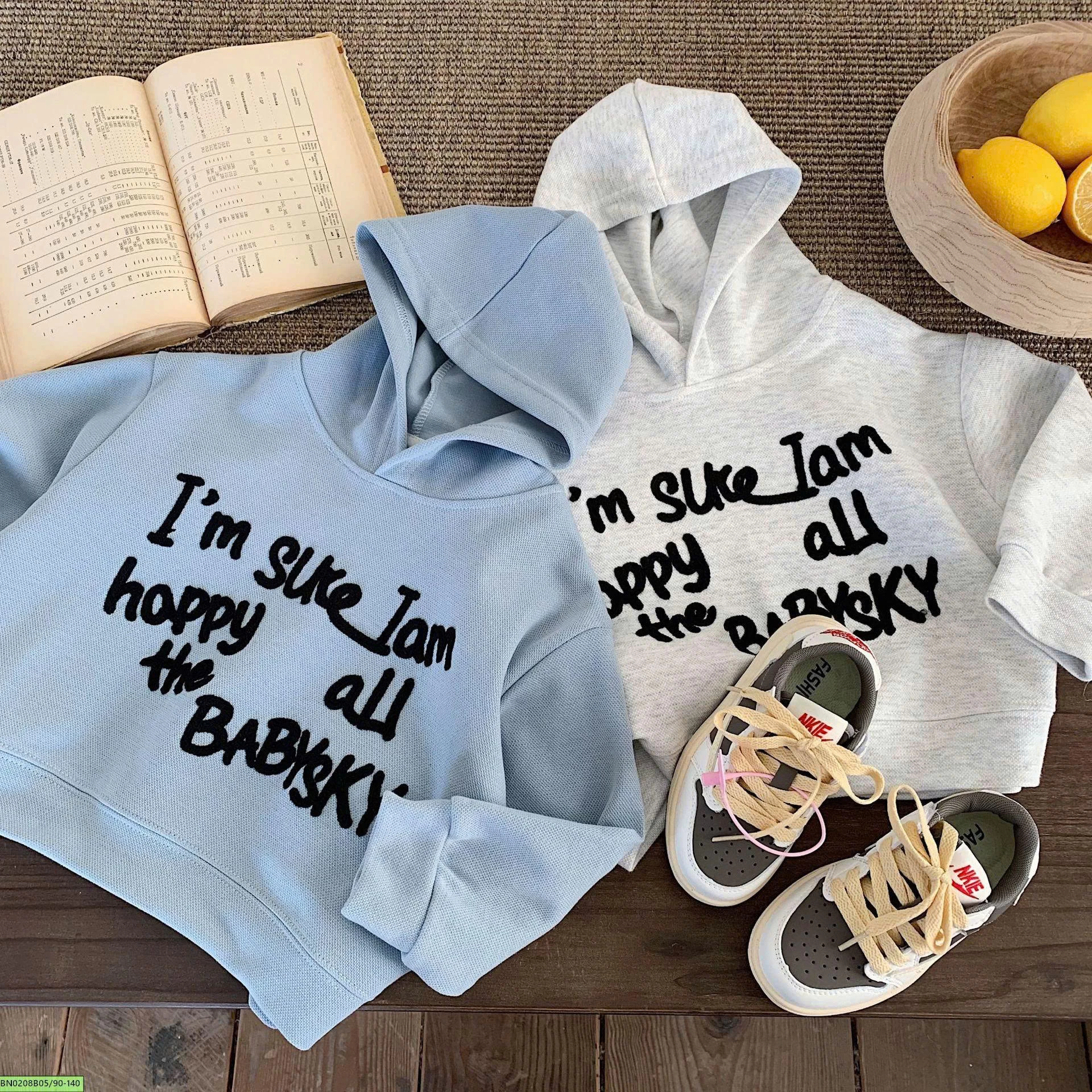 ÁO NỈ HOODIE THÊU CHỮ CHO BÉ