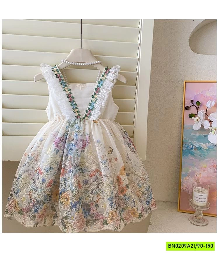 ĐẦM CÔNG CHÚA THÊU HOA CÁNH TIÊN